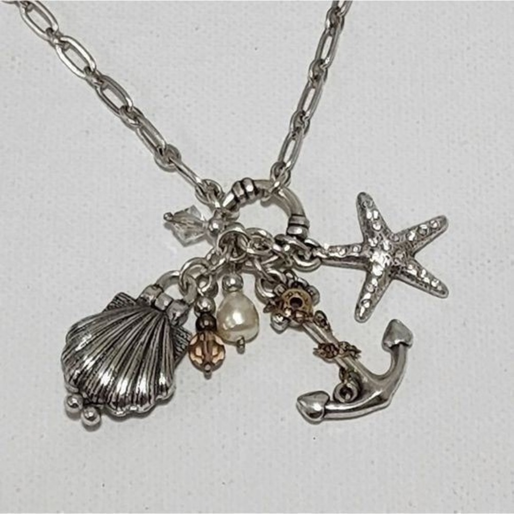 Brighton Nantucket pearl‎ anchor starfish oyster Seashell charm necklace
